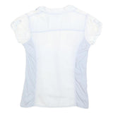 GUESS Womens White & Light Blue Shirt L Cotton Blend Summer Casual