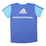 ADIDAS Womens Blue & Light Blue Graphic T-Shirt S Short Sleeve V-Neck Sports