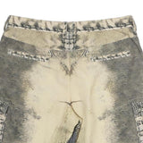 Mens Beige Cargo Shorts Vintage Print L W34 Cotton Casual Style