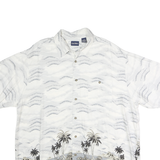 PURITAN Mens White & Grey Hawaiian Shirt XL Cotton Tropical Print Casual