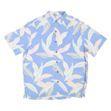 CARIBBEAN Mens Blue Rayon Short Sleeve Shirt L Casual Tropical Print Relaxed Fit