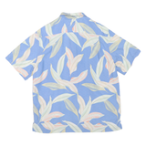 CARIBBEAN Mens Blue Rayon Short Sleeve Shirt L Casual Tropical Print Relaxed Fit