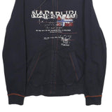 NAPAPIJRI Mens Navy Blue Jacket L Cotton Zip Up Casual Printed Logo