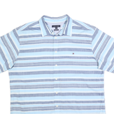 TOMMY HILFIGER Mens Blue & Grey Striped Shirt 2XL Cotton Blend Casual Summer