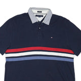 TOMMY HILFIGER Mens Blue Red White Striped Cotton Blend Polo Shirt XL