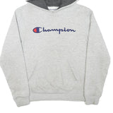 CHAMPION Boys Grey Hoodie L Cotton Blend Pullover Logo Sweatshirt