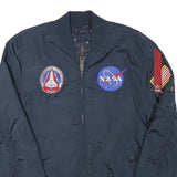ALPHA INDUSTRIES Mens Navy Blue Bomber S Polyester Blend Plain NASA Space Flight