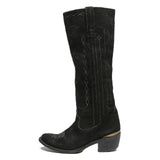 VENO CUOVO Womens Black Leather Knee High Western Boots UK 5 Stylish Stitching