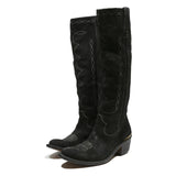 VENO CUOVO Womens Black Leather Knee High Western Boots UK 5 Stylish Stitching