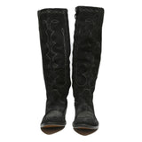 VENO CUOVO Womens Black Leather Knee High Western Boots UK 5 Stylish Stitching