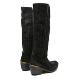 VENO CUOVO Womens Black Leather Knee High Western Boots UK 5 Stylish Stitching