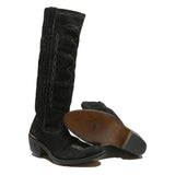 VENO CUOVO Womens Black Leather Knee High Western Boots UK 5 Stylish Stitching