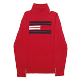 TOMMY HILFIGER Womens Red Patterned Plain Roll Neck Jumper S Cotton Blend