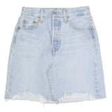 LEVI'S Womens Blue Denim Skater Short Cotton Blend XS Distressed Raw Hem Mini