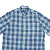 CHAPS Mens Blue & Green Check Shirt XL Button Down Cotton Blend Casual Short