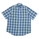 CHAPS Mens Blue & Green Check Shirt XL Button Down Cotton Blend Casual Short