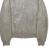 Womens Grey Faux Leather Bomber Jacket XL Woven Plain Zip Closure Pocket