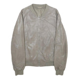 Womens Grey Faux Leather Bomber Jacket XL Woven Plain Zip Closure Pocket