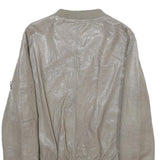 Womens Grey Faux Leather Bomber Jacket XL Woven Plain Zip Closure Pocket