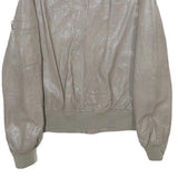 Womens Grey Faux Leather Bomber Jacket XL Woven Plain Zip Closure Pocket