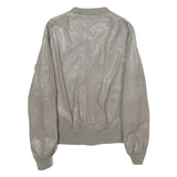 Womens Grey Faux Leather Bomber Jacket XL Woven Plain Zip Closure Pocket