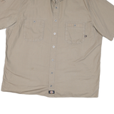 DICKIES Mens Beige Cotton Blend Work Shirt 2XL Button Pocket Short Sleeve
