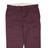 DICKIES Mens Polyester Blend Burgundy Regular Straight Trousers W40 L25 Workwear