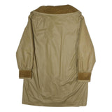 Womens Beige Cotton Blend Coat M Plain Zip Closure Long Sleeve Relaxed Fit