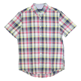 TOMMY HILFIGER Mens Pink & Yellow Short Sleeve Plaid Shirt S Cotton Casual