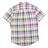 TOMMY HILFIGER Mens Pink & Yellow Short Sleeve Plaid Shirt S Cotton Casual