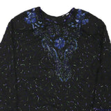 Womens Black & Blue Embroidered Long Sleeve Round Neck Top L Evening Occasion