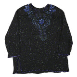 Womens Black & Blue Embroidered Long Sleeve Round Neck Top L Evening Occasion