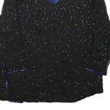 Womens Black & Blue Embroidered Long Sleeve Round Neck Top L Evening Occasion
