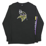 MAJESTIC Mens Black Graphic Long Sleeve Crew Neck T-Shirt L Viking Logo