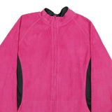 REEBOK Womens Pink & Black Zip Jacket L Polyester Blend Fleece Casual Activewear