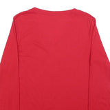 TOMMY HILFIGER Womens Red Long Sleeve V-Neck Cotton T-Shirt M Embroidered Logo