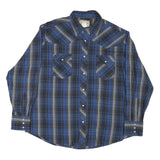 WRANGLER Mens Blue & Grey Plaid Western Shirt L Cotton Blend Classic Fit