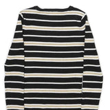 INTERNATIONAL CONCEPTS Womens Black & Gold Striped Plain Crew Neck Rib Knit S