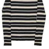 INTERNATIONAL CONCEPTS Womens Black & Gold Striped Plain Crew Neck Rib Knit S