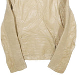 TOUT TOUT Womens Beige Faux Leather Moto Jacket L Zip Biker Slim Fit Stylish