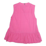 TOMMY HILFIGER Womens Pink Sleeveless Shirt Round Neck Plain UK 10 Cotton Blend