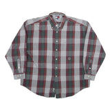 TOMMY HILFIGER Mens Grey & Maroon Check Shirt L Button Down Casual Cotton