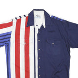 ROPER Mens Blue Red & White Striped Button Short Sleeve Shirt L Cotton Blend