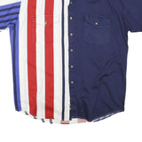 ROPER Mens Blue Red & White Striped Button Short Sleeve Shirt L Cotton Blend