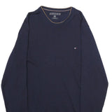 TOMMY HILFIGER Mens Navy Plain Wool Jumper Crew Neck Basic Knit XL Classic
