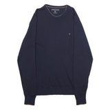 TOMMY HILFIGER Mens Navy Plain Wool Jumper Crew Neck Basic Knit XL Classic