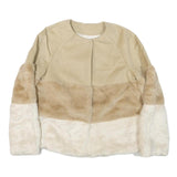 STRADIVARIUS Womens Beige Faux Fur Colourblock Jacket S Synthetic Button Closure