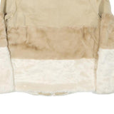 STRADIVARIUS Womens Beige Faux Fur Colourblock Jacket S Synthetic Button Closure
