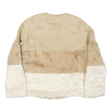 STRADIVARIUS Womens Beige Faux Fur Colourblock Jacket S Synthetic Button Closure