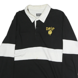 CORNERSTORE BODEGA Mens Black & White Smiley Long Sleeve Cotton Polo Shirt L